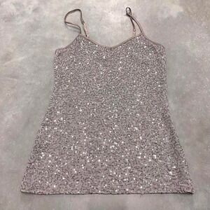 Vintage 90s y2k grey silver sequin tank top